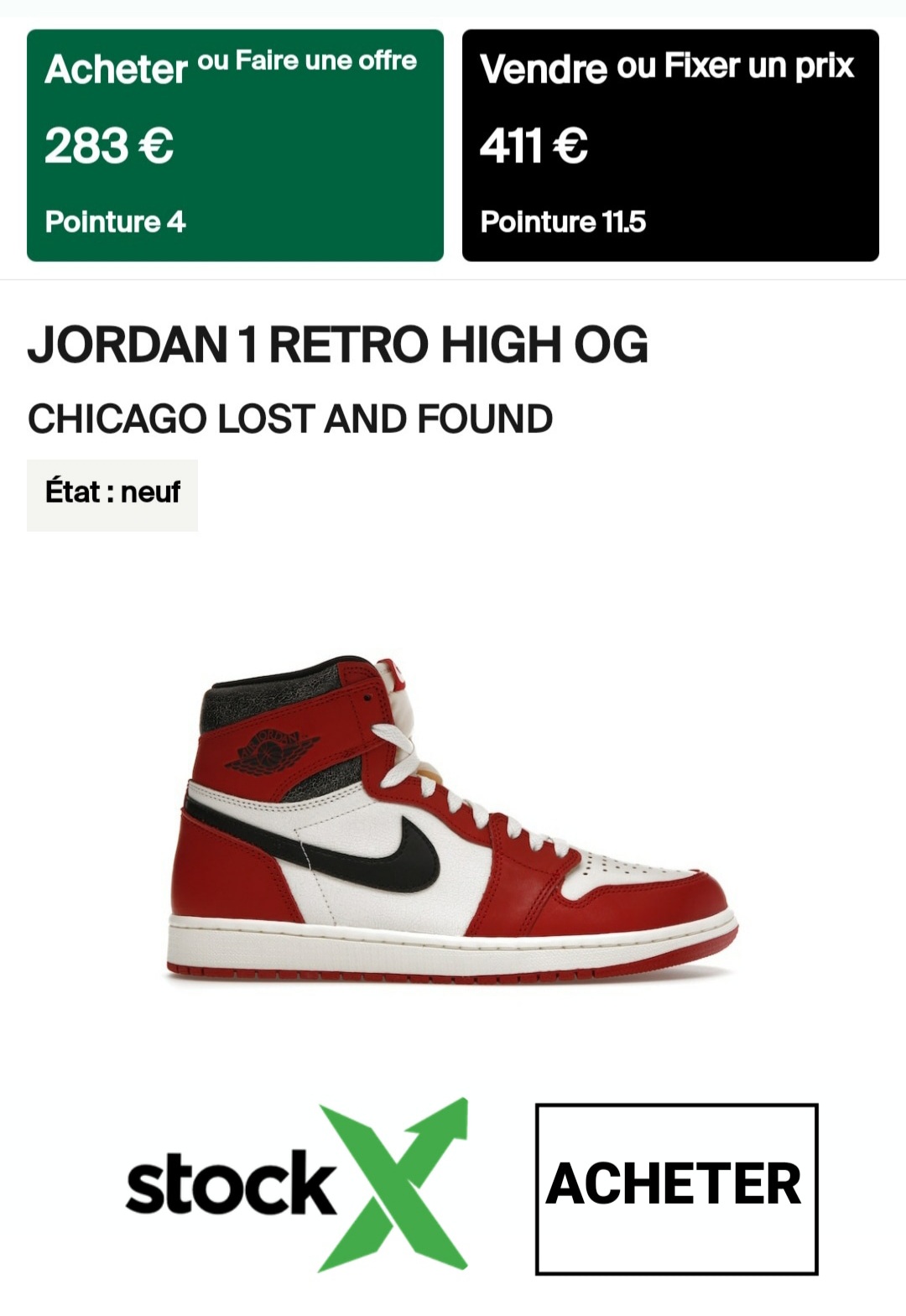 Acheter Air Jordan 1 High Lost and Found 